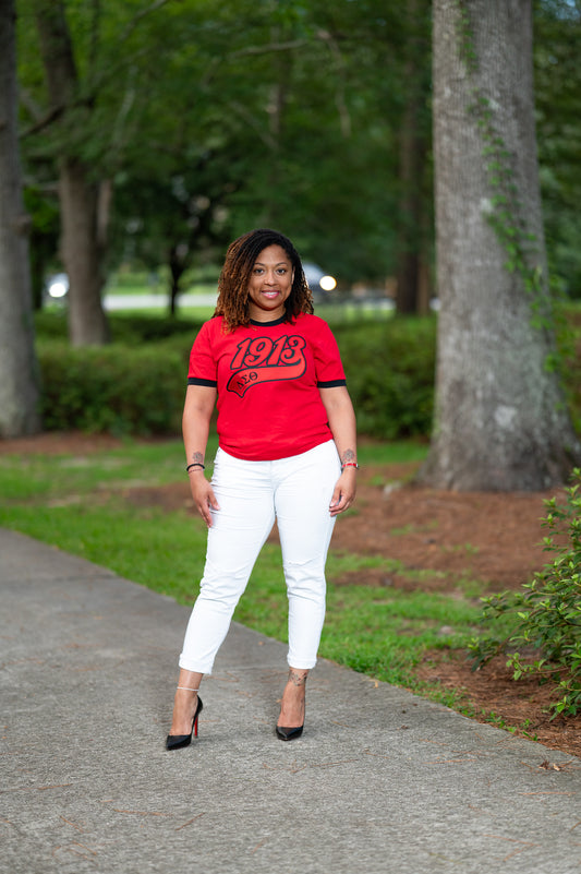 Embroidered 1913 Ringer T-Shirt - Delta Sigma Theta