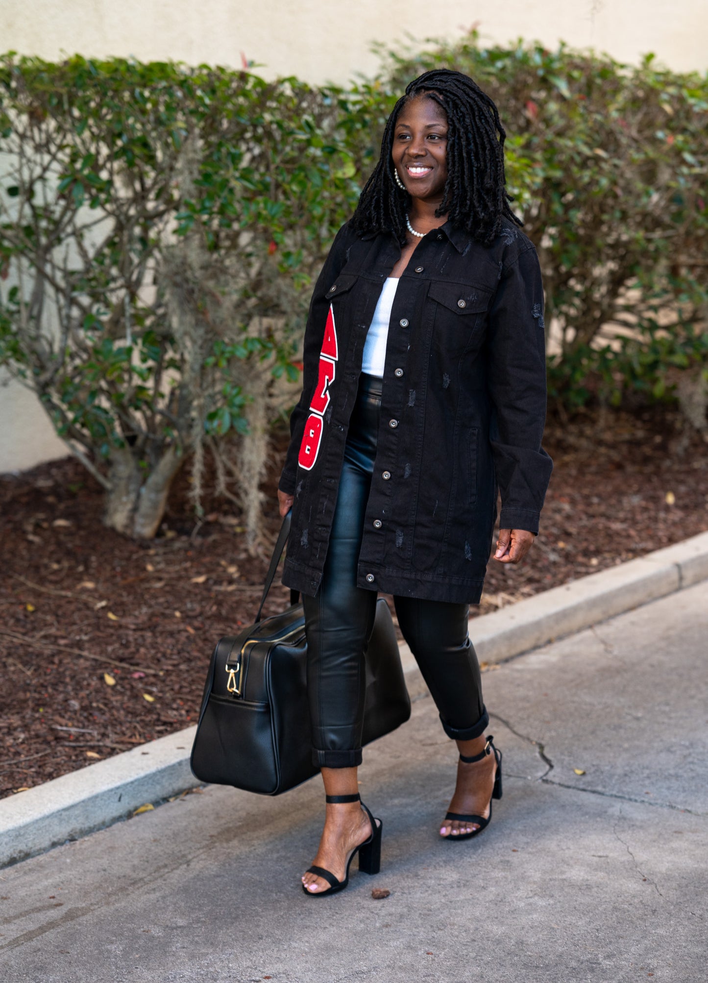Delta Sigma Theta Oversized Chenille Black Denim Jacket