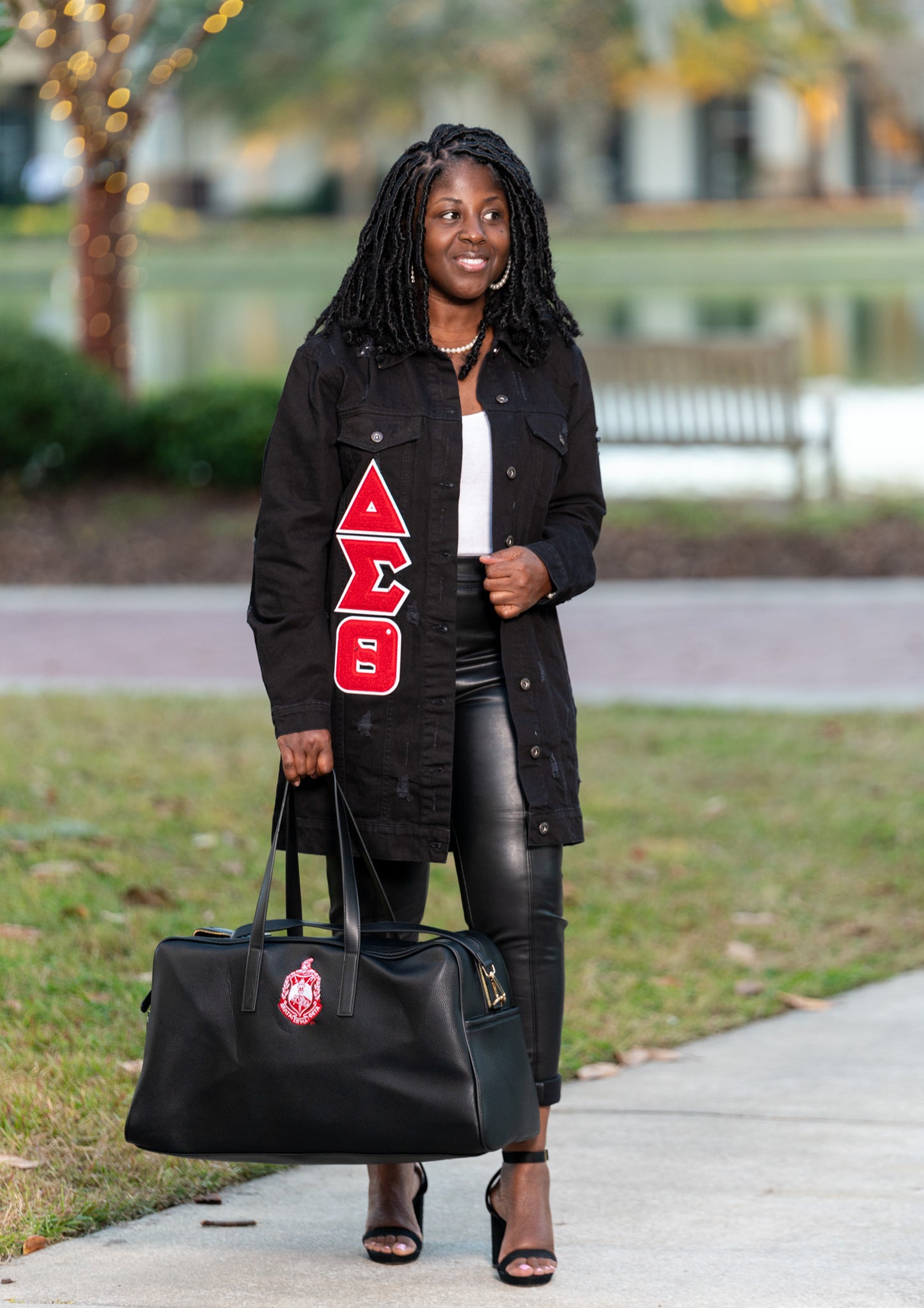 Delta Sigma Theta Oversized Chenille Black Denim Jacket