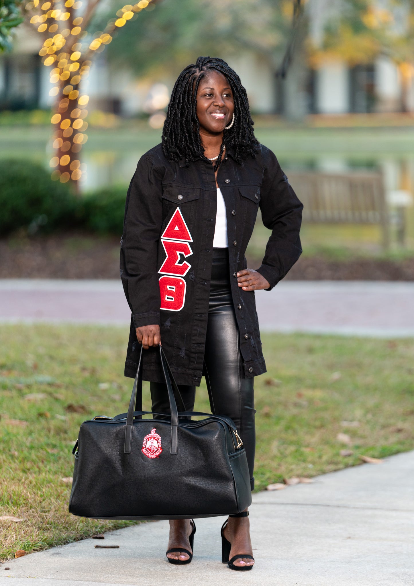 Delta Sigma Theta Oversized Chenille Black Denim Jacket