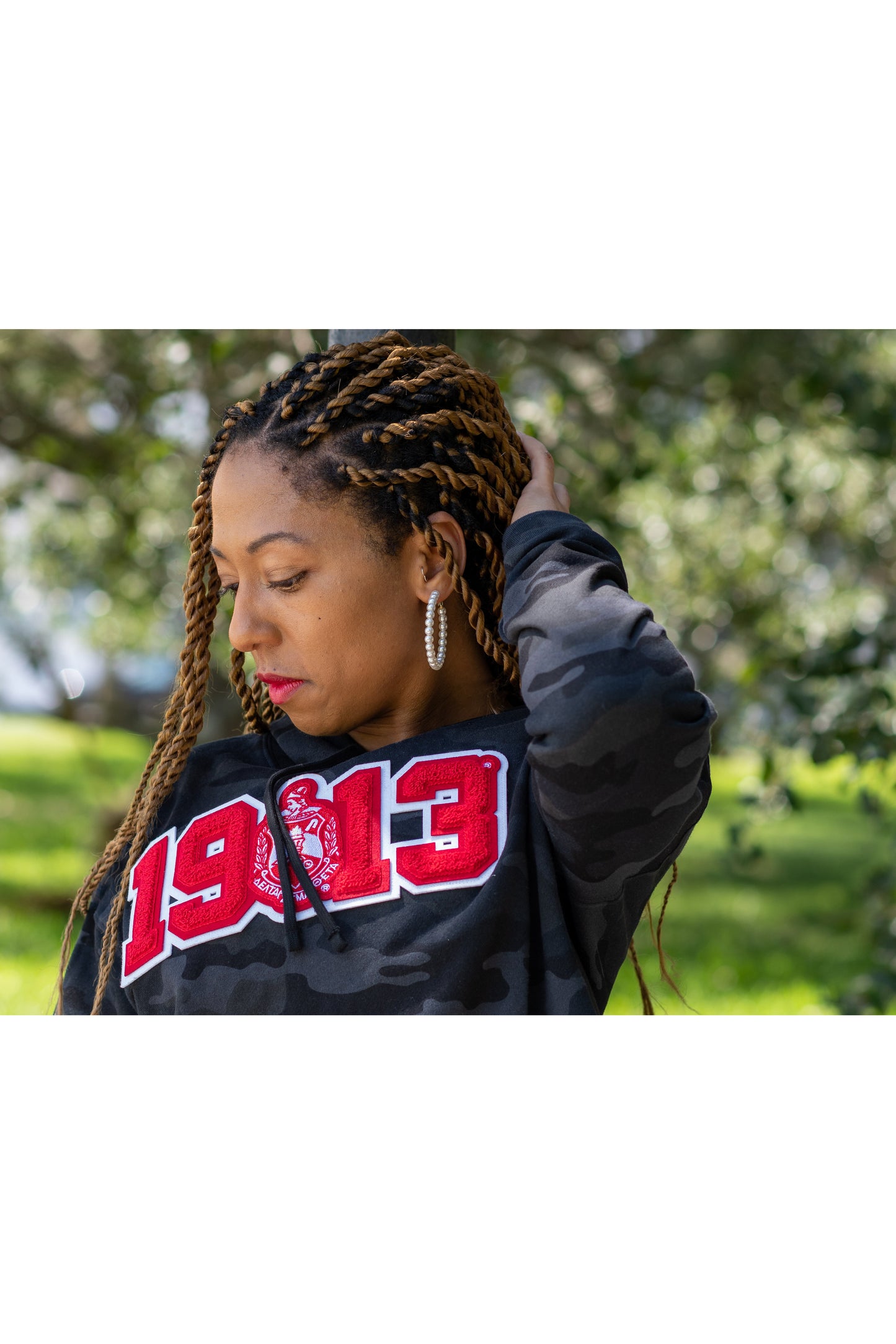 1913 Chenille Camo Crop Hoodie Pullover