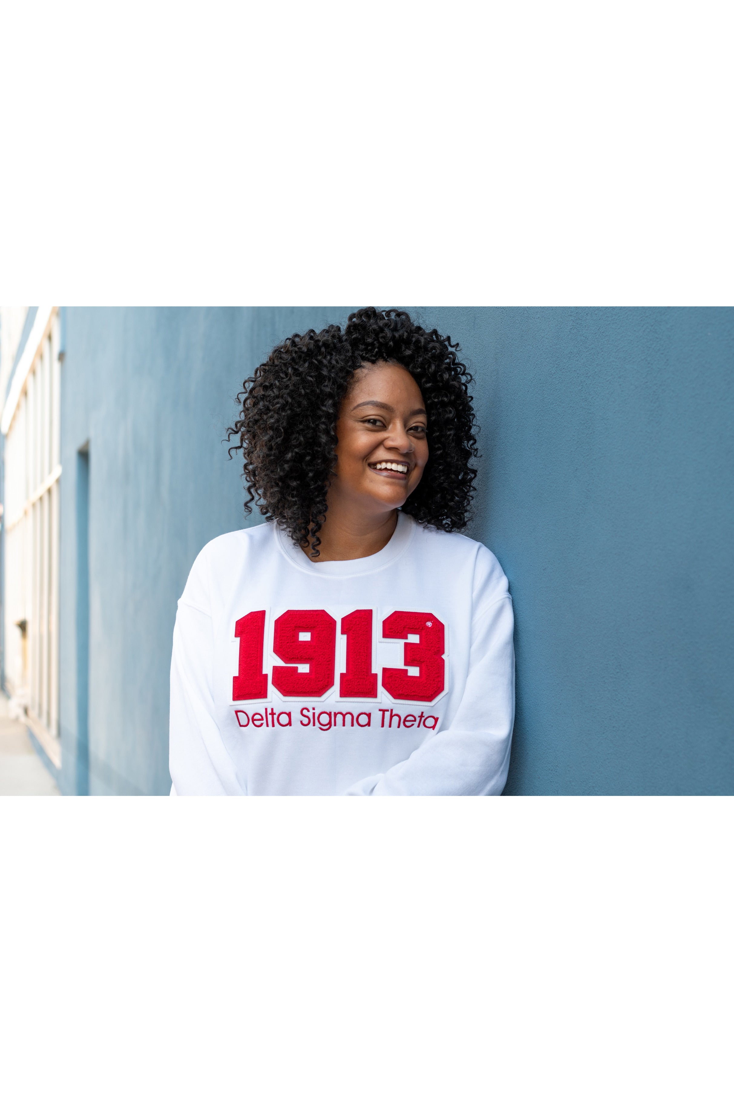 White 1913 deals Chenille Patch Delta Sigma Theta Sweatshirt